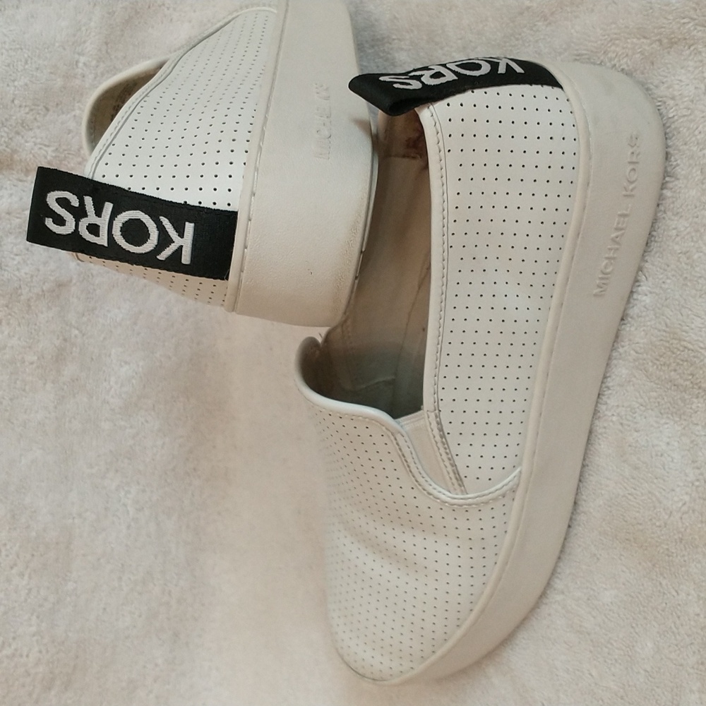 Michael Kors Leather Teddi Platform Slip-on, White,‎ Women's Size 9 And 1/2